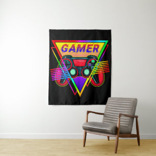 Retro farbenfrohe Rainbow Gamer Computerspiel Wandteppich