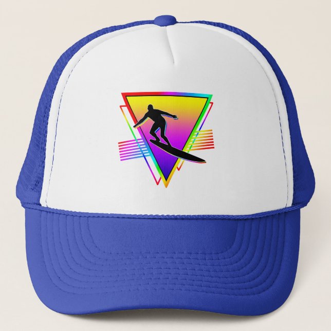 Retro farbenfrohe Regenbogensurfer Truckerkappe (Vorderseite)