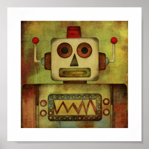 Retro farbenfrohe Robot Poster Print