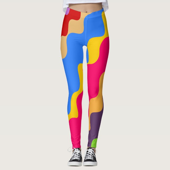 Retro farbenfrohe schiefer Muster Leggings (Vorderseite)