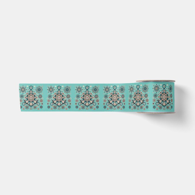 Retro farbenfrohe Schneeflocke Wintermuster Satinband (Vorderseite)
