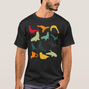 Retro-Farbenfrohe Seelöwe T-Shirt