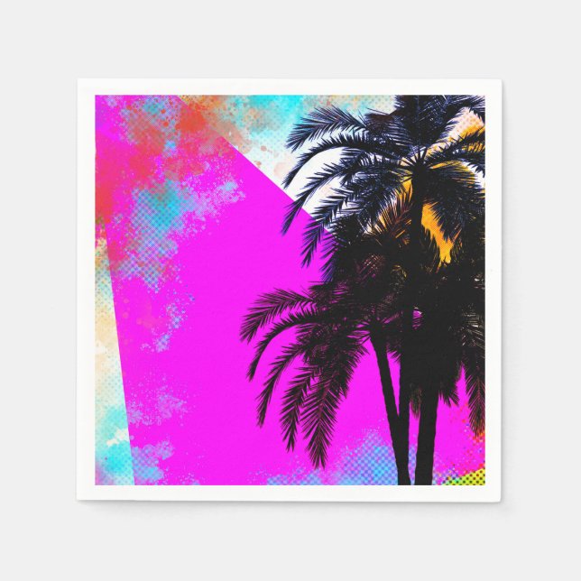 Retro farbenfrohe Sommerzeit Beach Party Palmen Serviette (Vorderseite)