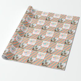 Retro Farbenfrohe Streifen Merry and Bright Foto Geschenkpapier