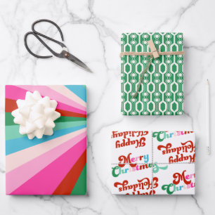 Retro farbenfrohe Streifen, Muster & Schriftart We Geschenkpapier Set