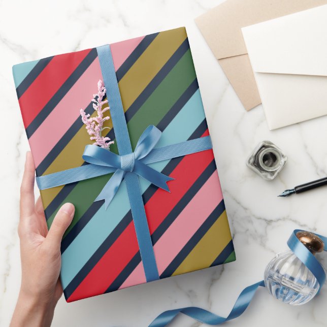Retro farbenfrohe Strip Weihnachtsfeiertage Geschenkpapier (Schenken)