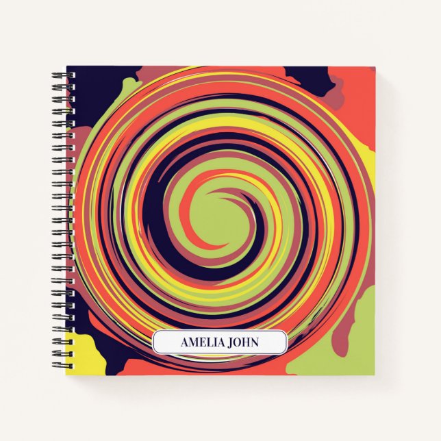 Retro Farbenfrohe Swirt-Muster für individuelles N Notizbuch (Vorderseite)