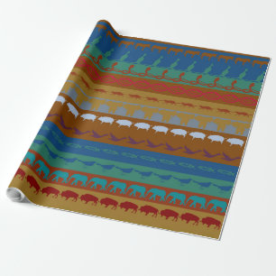 Retro farbenfrohe Tiere Moderne Streifen Muster #1 Geschenkpapier