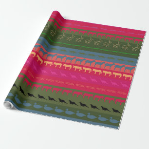 Retro farbenfrohe Tiere Moderne Streifen Muster #1 Geschenkpapier