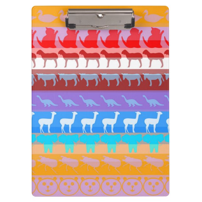 Retro farbenfrohe Tiere Moderne Streifen Muster #2 Klemmbrett (Vorderseite)