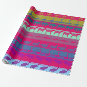Retro farbenfrohe Tiere Moderne Streifen Muster #8 Geschenkpapier