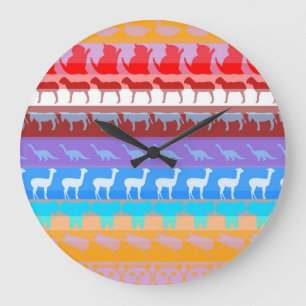 Retro farbenfrohe Tiere Moderne Streifen Muster #8 Große Wanduhr