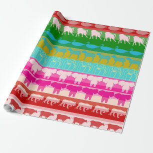 Retro farbenfrohe Tiere Modernes Streifenmuster #3 Geschenkpapier
