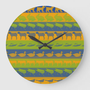 Retro farbenfrohe Tiere Modernes Streifenmuster #7 Große Wanduhr