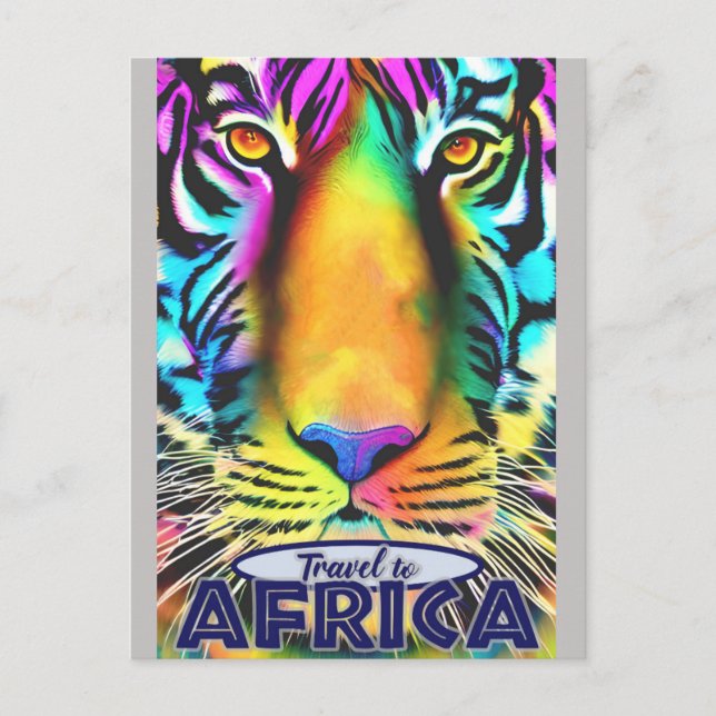 Retro farbenfrohe Tiger Reisen Afrika Postkarte (Vorderseite)