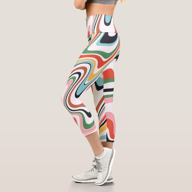 Retro farbenfrohe Wavy Lines Modernes Design Capri Leggings (Links)