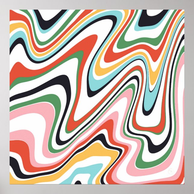 Retro farbenfrohe Wavy Lines Modernes Design Poster (Vorne)