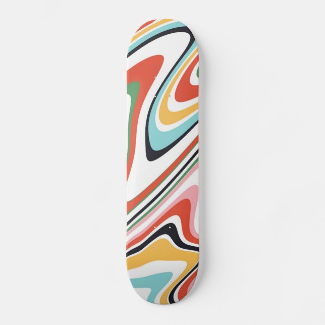 Retro farbenfrohe Wavy Lines Modernes Design Skateboard (Vorderseite)
