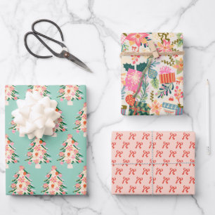 Retro-farbenfrohe Weihnachtsfeiertage Geschenkpapier Set
