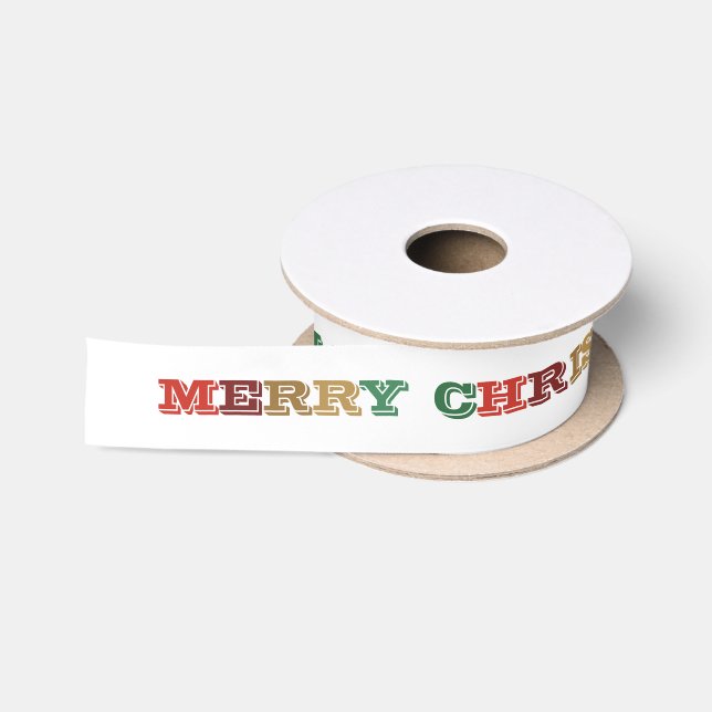 Retro farbenfrohe Weihnachtsinschrift Satinband (Spule)