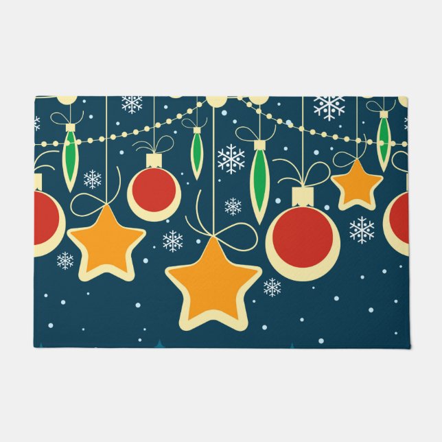 Retro farbenfrohe Weihnachtsschmuck Design Fußmatte (Vorderseite)