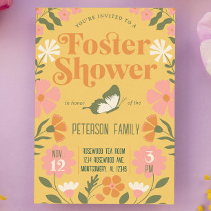 Retro farbenfroher Blumengarten Vorsorgedusche Einladung