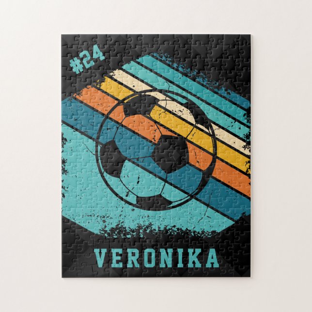 Retro farbenfroher Fußball & Spieler Jersey Nummer (Vertikal)