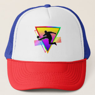 Retro farbenfroher Fußballspieler im Regenbogenloo Truckerkappe