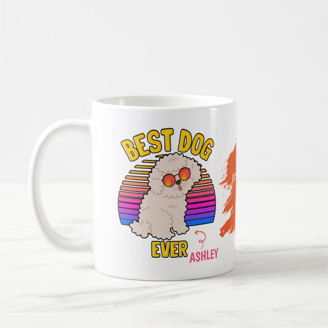 Retro farbenfroher, lustiger Poodle Hund Kaffeetasse (Links)