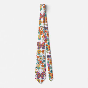Retro-farbenfrohes Blumenmuster. Weißer Hintergrun Krawatte