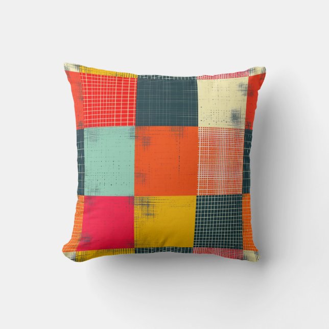 Retro-farbenfrohes Grunge-Karo-Patchwork-Muster Kissen (Vorderseite)