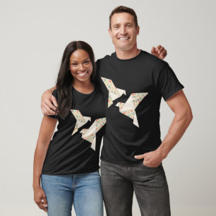 retro farbige Blumen auf Origami-Vögeln T-Shirt