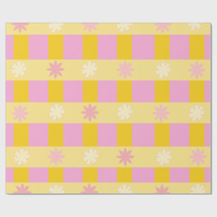 Retro-farbige Blumen-Karo-Muster Geschenkpapier