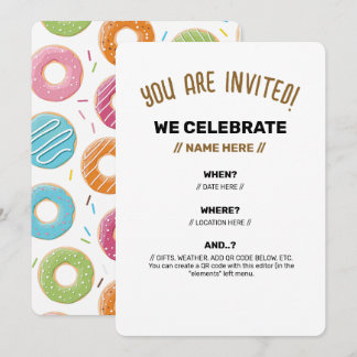 Retro-farbige Donut-Muster Minimalist Party-Spaß Einladung