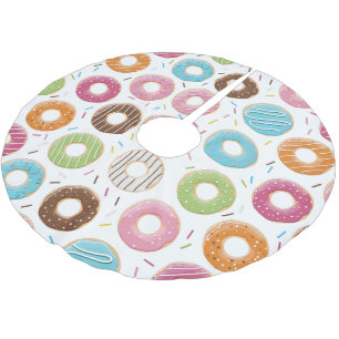 Retro-farbige Donut-Muster Minimalistische lustige Polyester Weihnachtsbaumdecke