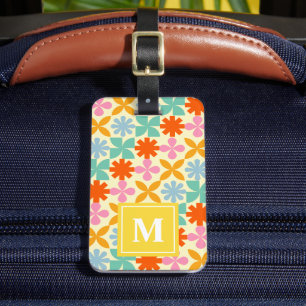 Retro-farbige geometrische Formen Muster Monogramm Gepäckanhänger