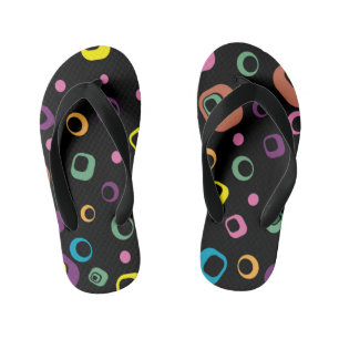 Retro Farbige Geometrische Kreise und Quadrate Fli Kinderbadesandalen