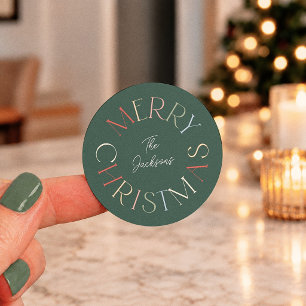 Retro Farbige Grüne Frohe Weihnachten Runder Aufkleber