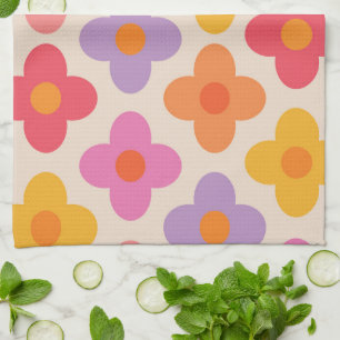 Retro Farbige Hippie Mod Blumen Muster  Geschirrtuch