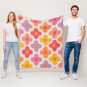 Retro-farbige Hippie-Mod-Blumenmuster  Fleecedecke