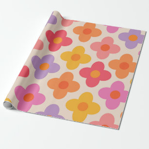 Retro-farbige Hippie-Mod-Blumenmuster Geschenkpapier