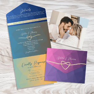 Retro-farbige Hochzeit All In One Einladung