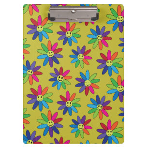 Retro-farbige lächelnde Blumen in Regenbogenfarben Klemmbrett