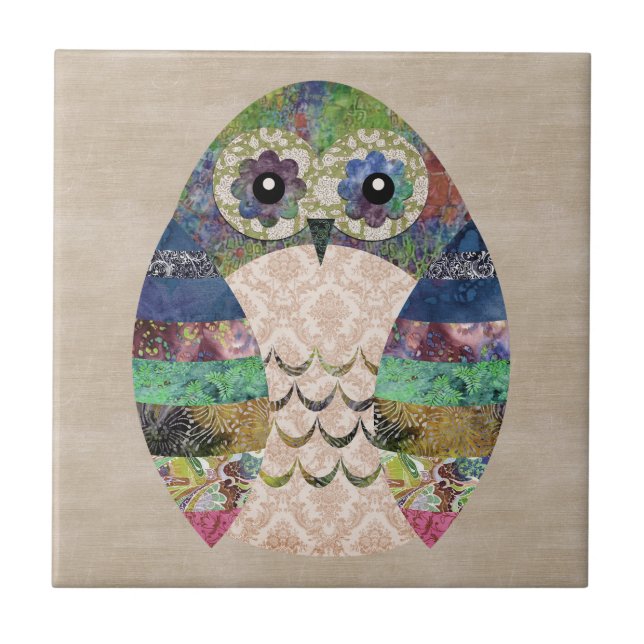 Retro-farbige Owl Boho Bohemisch Bird Custom Fliese (Vorderseite)