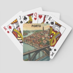 Retro-farbige Porto Portugal Reiseillustration Spielkarten