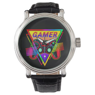 Retro Farbige Regenbogen-Gamer-Computer-Gaming Armbanduhr