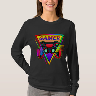 Retro Farbige Regenbogen-Gamer-Computer-Gaming  T-Shirt