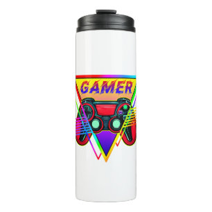 Retro Farbige Regenbogen-Gamer-Computer-Gaming  Thermosbecher