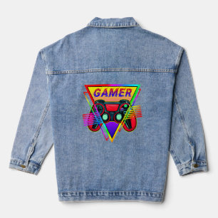 Retro Farbige Regenbogen-Gamer-Computer-Spiele Jeansjacke