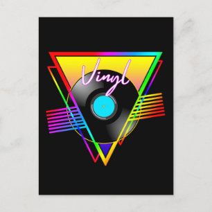 Retro-farbige Regenbogen-Vinyl-Schallplatte Postkarte